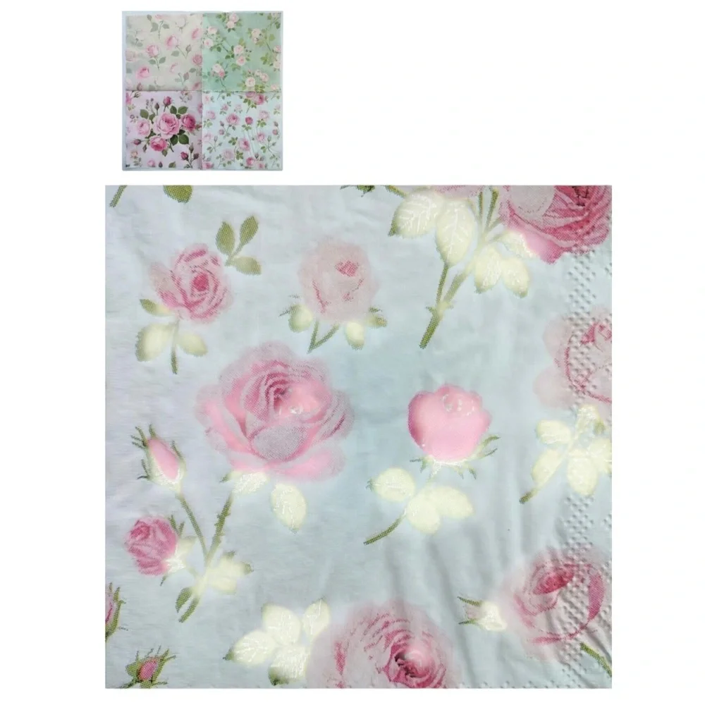 Set of 20 Four Unique Designs of Roses in One Floral Luncheon Napkins